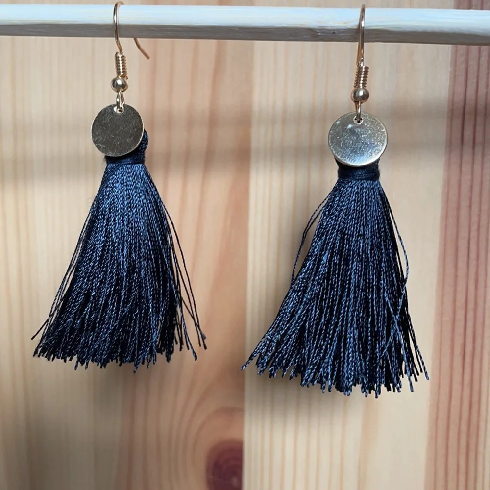 Black and gold tassel earrings